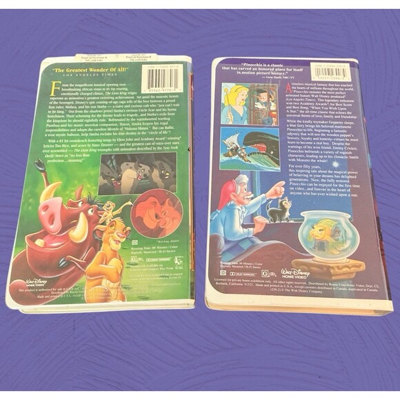 THE LION KING & PINOCCHIO Classic Disney Movies VHS - Picture 2 of 3